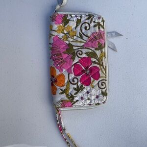 Vera Bradley Floral Wallet with Wristlet in Pink, Orange, and Green